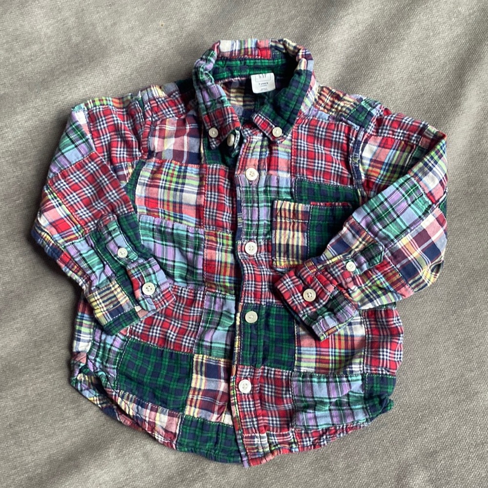 Gap Madras Patchwork Plaid Button Down 2T